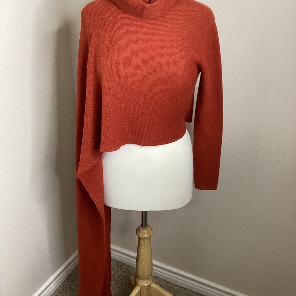 KUNA Baby Alpaca Turtleneck Sweater Wrap Burnt Orange Peru Med